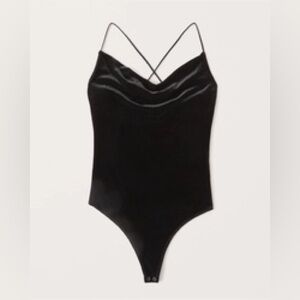 NWT Abercrombie & Fitch, Velvet Cowlneck Bodysuit, BLACK, S